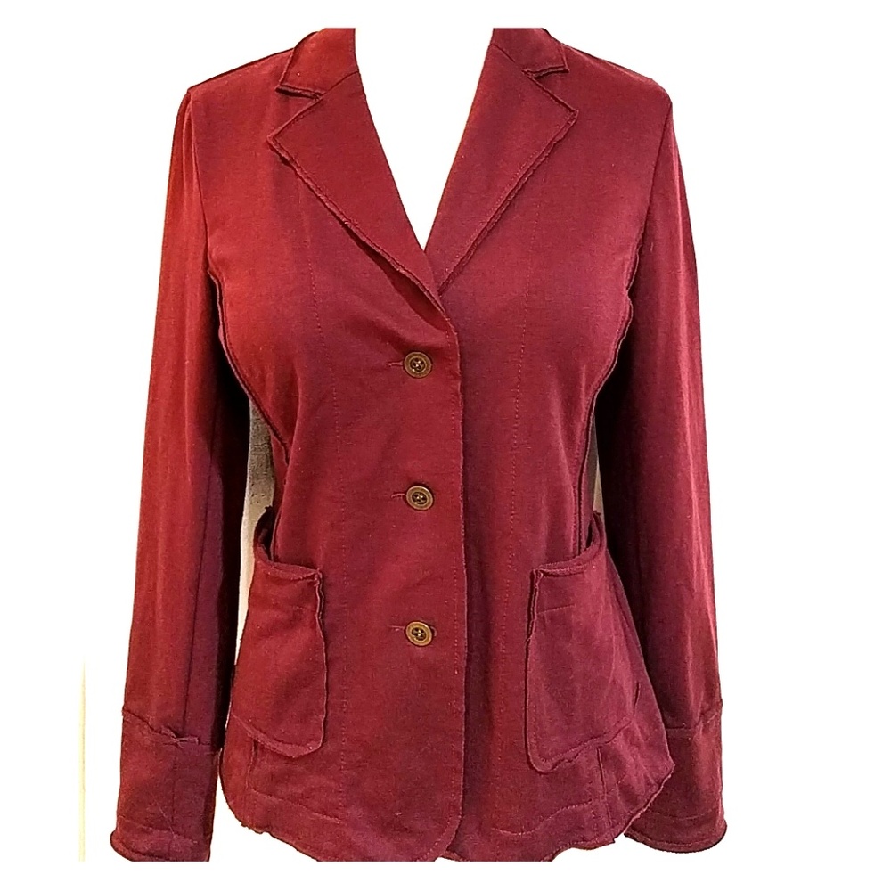 209 Casual Chic Soft Burgundy Brass Button Jacket